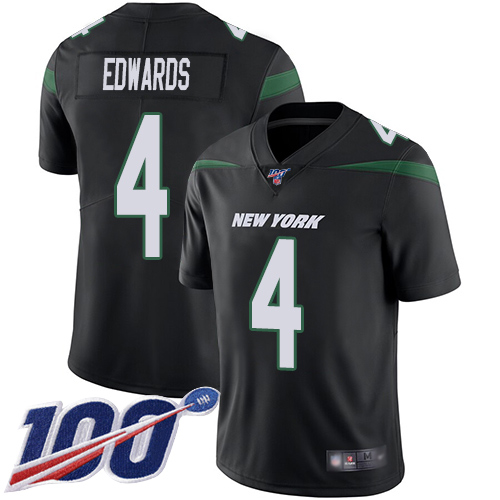 New York Jets Limited Black Men Lac Edwards Alternate Jersey NFL Football #4 100th Season Vapor Untouchable->nfl t-shirts->Sports Accessory